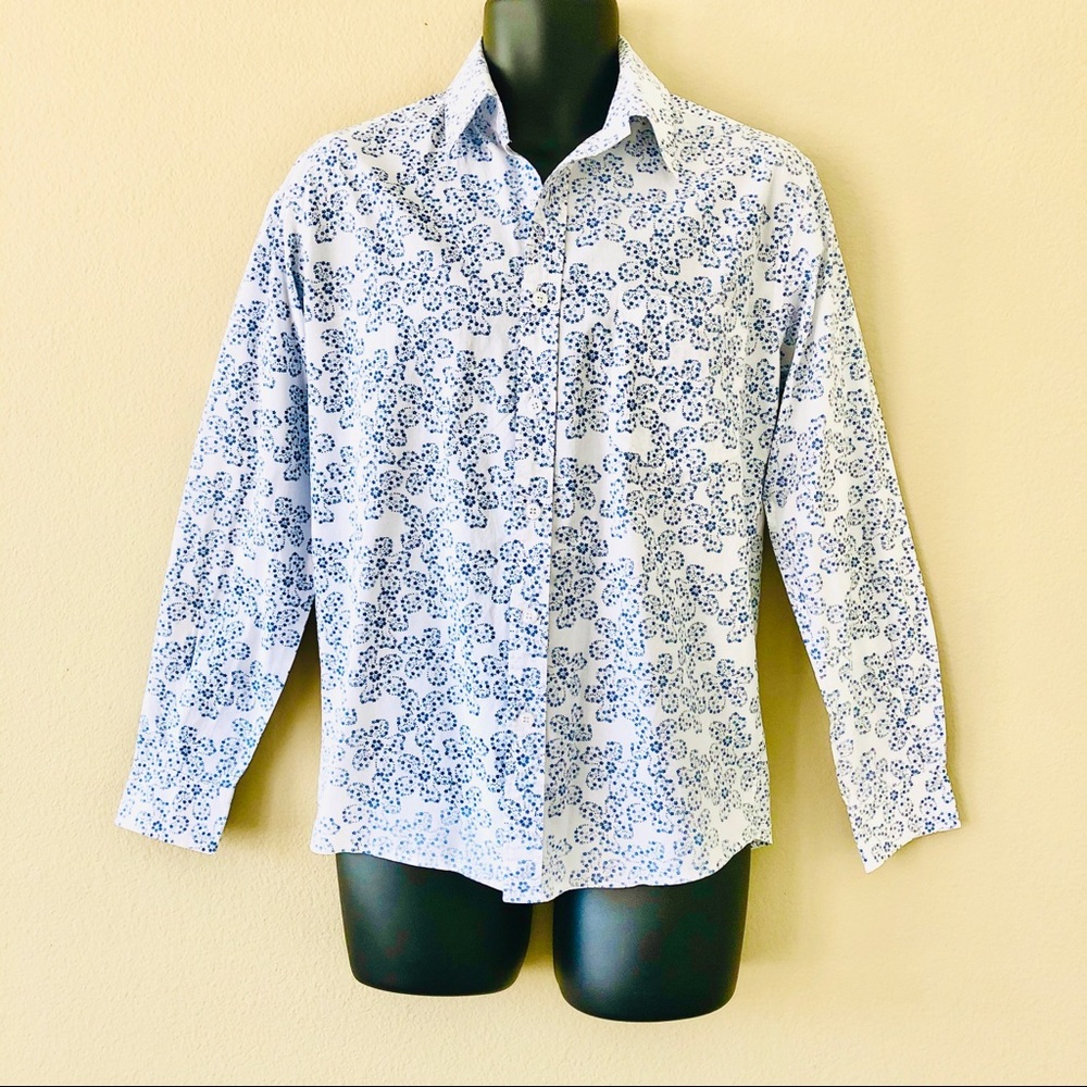 BOARDIST⚡️Blue Floral Prints Button Down Shirt_M